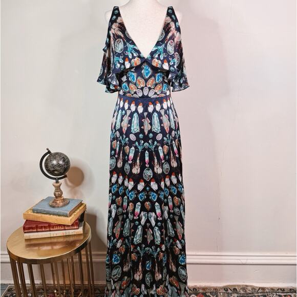 Temperley London Dresses & Skirts - Temperley London Quartz Maxi Dress 100% Silk Botanical Ruffle Size 6 Elegant